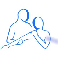 a blue line drawing of a person holding a child