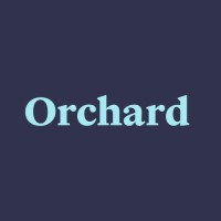 a blue background with the word orchard written in white