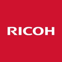 the word ricoh on a red background