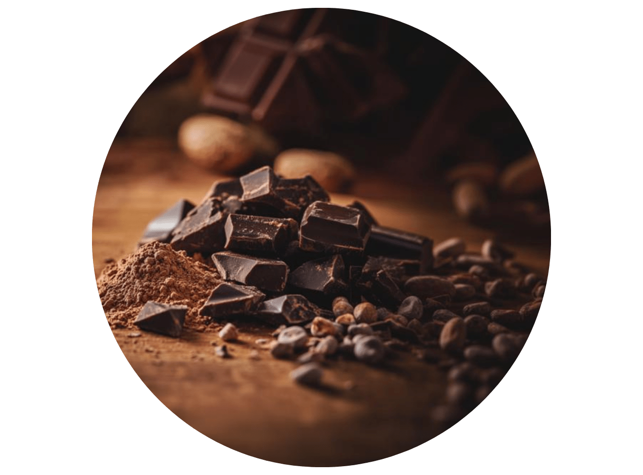 a pile of chocolate next to a pile of nuts